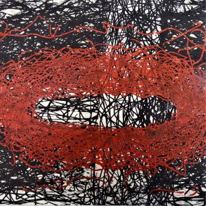 Rode draad V, ets, 20cm x 20cm, 2022